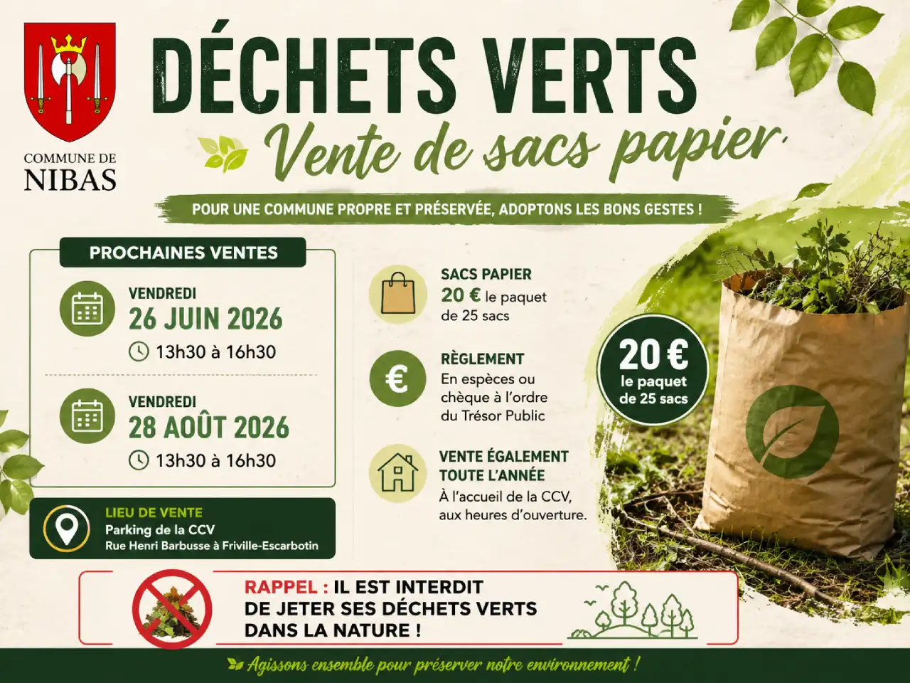 Vente de sac en papier pour déchets verts